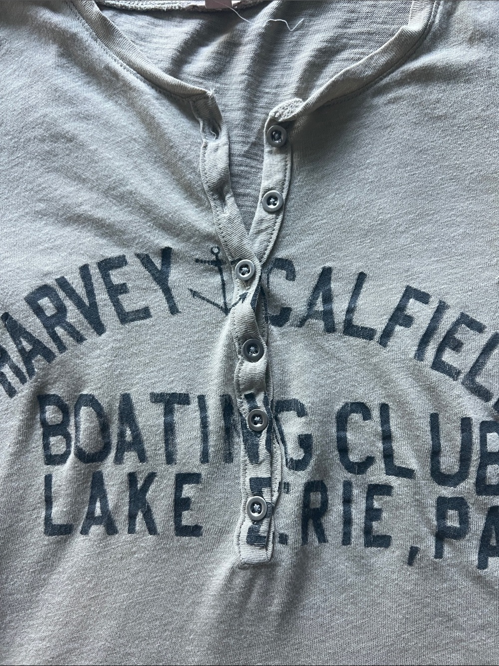 J. Crew Light Gray Short Sleeve Henley Graphic Tee - Picture 5 of 6